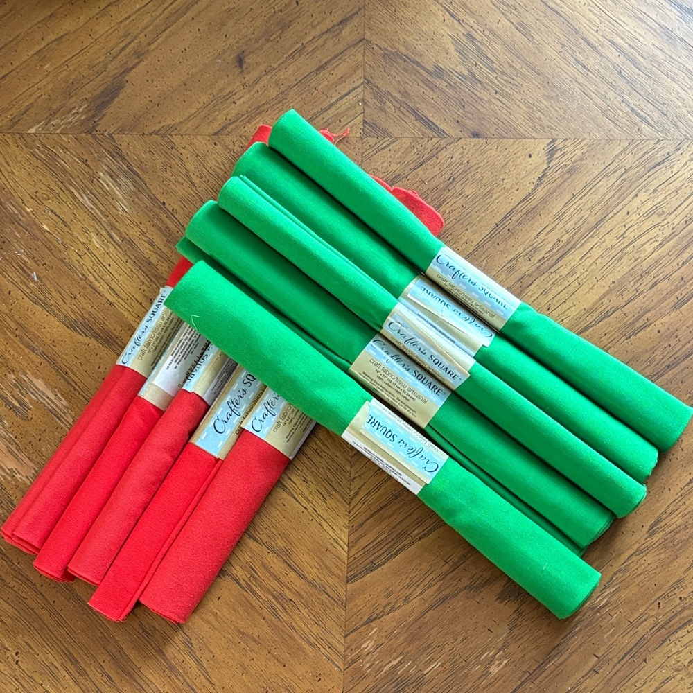 Crafters Square Red and Green Cotton Fabric Set 18”x21”